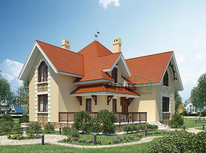 Проект дома Кирпичный загородный дом в один этаж с мансардой 36-46 Визуализация фасада